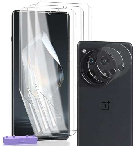 Zerrshoo 3+2 Pièces Protection écran pour Oneplus 12R, Film TPU avec Outil de Positionnement, Verre Trempé Caméra 9H, Anti-Rayures, Compatible empreinte, HD Transparent