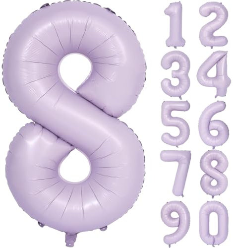 Lila Luftballon 40 Zoll Flieder Zahlenballon Groß Helles Lila Luftballon 8 Hell Lila Geburtstag Ballon lila Folienballon Zahl 8 Helium Ballon 8 Mädchen Jungen Geburtstagsdeko Jubiläum Party Deko