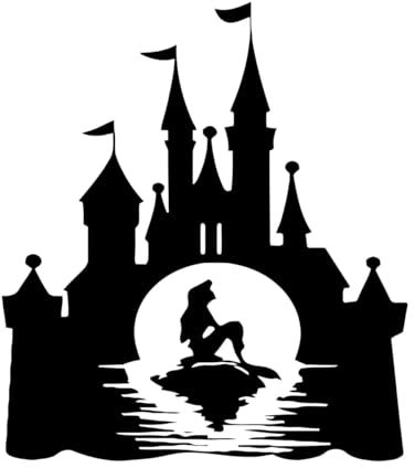 Wandtattoo „Schloss“, Dekoration für Mädchenzimmer, mit Schloss und Meerjungfrau, Vinyl-Wandaufkleber für Kinderzimmer, Dekoration, Poster, klein – 37x42cm