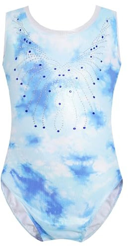 iEFiEL Mädchen Gymnastikanzug Klassisch Turnanzug Ärmellose Leotard Training Tanzbody Tanzbekleidung Wettkampf Tanzkostüm Blau 158-164