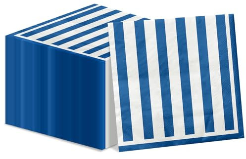 100 Stück blau und weiß gestreifte Servietten, Marineblau und weiß Cocktail Getränk Papier Serviette Mittagessen Serviette für Junge Männer Geburtstag Braut Baby Dusche Hochzeit