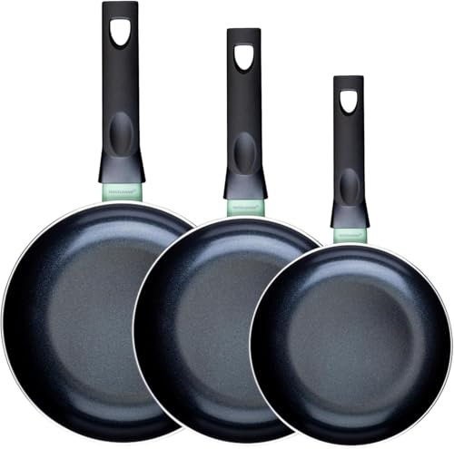 Fackelmann Brandao Set de 3 sartenes antiadherentes, 20/24/28 cm, Aluminio Reciclado, Revestimiento Antiadherente Cerámico Resistente hasta 400ºC, Libres de PFA, Aptas para Inducción