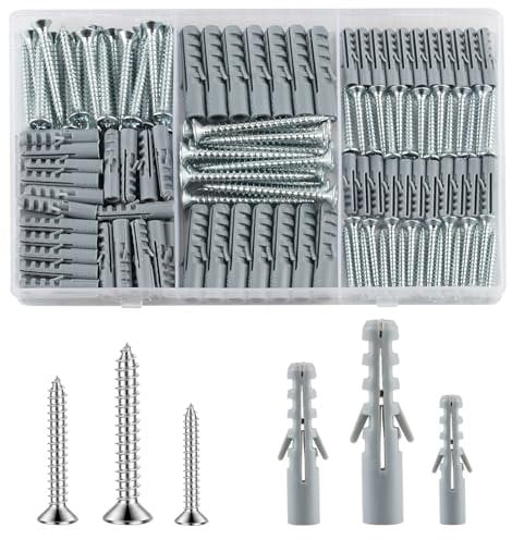230 PiezasTacos para Pared y Tornillos(115 Tacos Pladur y Hormigón, 115 Tornillos Autorroscantes para Pladur), Tornillos Autoperforantes y Tacos de Plástico, para Hormigón Ladrillo, Paneles de Yeso