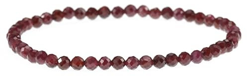 LAKADA Echtes Granat Edelstein Armband mit facettierten 4mm Perlen Heilstein Schutzstein Edelsteinarmband Glücksbringer Talisman Geschenk (Granat, 18CM)