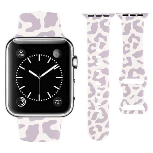 Vozehui Leopard Print Silicone Strap Compatible with Apple Watch Strap 42mm 41mm 40mm 38mm,Soft Silicone Replacement Straps for iWatch SE Series 10 9 8 7 6 5 4 3 2 1, Women Men