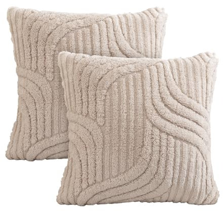 Artoid Mode Beige Geometrie Streifen Plüsch Künstliche Pelz Kissenbezüge 2er Set, 45x45 cm Jacquard Samt Sofakissen Zierkissenbezug Schlafzimmer Deko