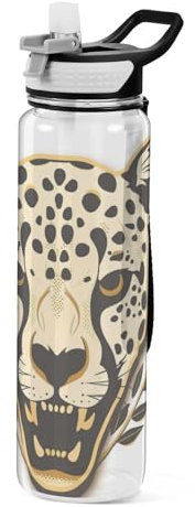 EtherSpher Cheetah Skull Skeleton Yew Outlined Gold Designed clear plastic sports water bottle for college Unique design decor journal Patio Office Home