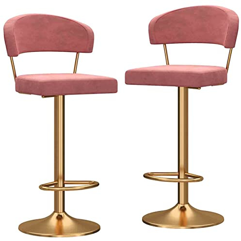 HUIMVNC Bar chaises d'ensemble de 2, Chaise pivotante arrière en Velours, Tabouret Haut de Salon de beauté à Manger avec Repose-Pieds en métal et Base en Or, réglable 65-80 cm (Couleur: Rose) (Rose)