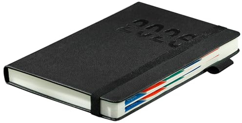 Tagebuch - 2026 Planer mit Band | A5 Englisch Notizbuch Vertikale Streifen Kalender Für Schule Business Reisen Arbeit Home Student
