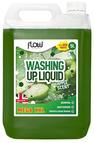 Flow 5L Apple Scent Washing Up Liquid – Mega XXL Bottle – Powerful Grease Cutting Formula, Long Lasting Suds – Ideal for Home, Catering, Cafes & Commercial Kitchens