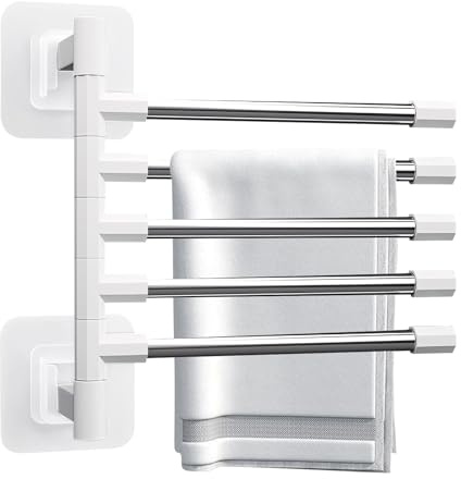 Handtuchhalter Ohne Bohren, Edelstahl Handtuchhalter Wand zum Kleben, mit 180° Schwenkstangen, Weiß Handtuchständer, Handtuchstange Ohne Bohren, Geschirrtuchhalter Towel Holder für Küche Bad WC (26CM)