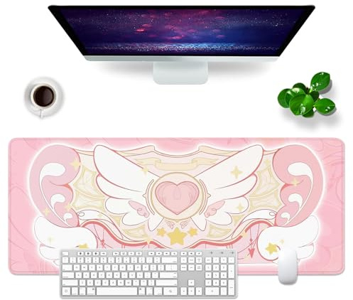 WYDUCVI Pink Mouse Mat Large Gaming Mouse Mat Cute XL Desk Mat 31.5x11.8x0.12 inch Kawaii keyboard Mouse Pad (Pink-04)