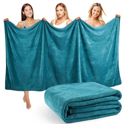 Lureon XXL Badetuch Groß 100x200 cm - Saunahandtuch & Badehandtuch Groß mit 420 g/m² - Saunatuch & Sauna Handtuch als Strandtuch - Stark Saugfähig & Weich für Damen und Herren (Pfauenblau)