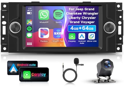 4G 64G VECHTEL 7 Autoradio Bluetooth per Jeep Compass Chrysler 300C PT Cruiser Grand Cherokee Dodge RAM 1500 2500 Carplay Android Auto,EQ,Wifi GPS Navi,RDS/FM Radio 2 din con Retrocamera AHD