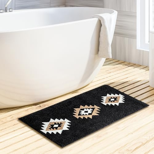 Dermalyx Schwarze Badezimmer Matten, Azteken Boho Badteppich Westliche Plüsch rutschfeste Maschinenwaschbare Badematten Groß Weich Saugfähig Moderner 50x76 cm