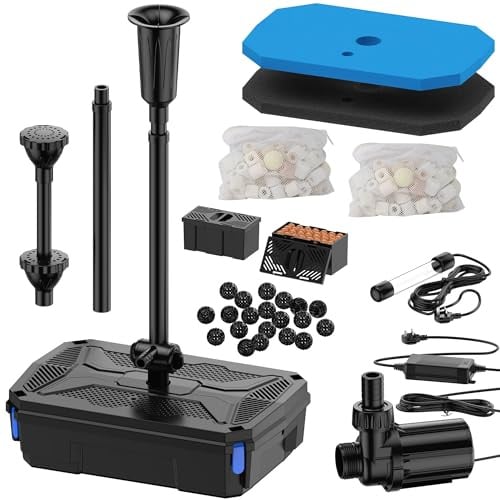 Biling Filtro per Laghetto con Pompa Completa con Chiarificatore UV, Silenzioso, 4600 l/h, 3 Bocchette per Laghetti da Giardino fino a 8000 Litri di Allevamento