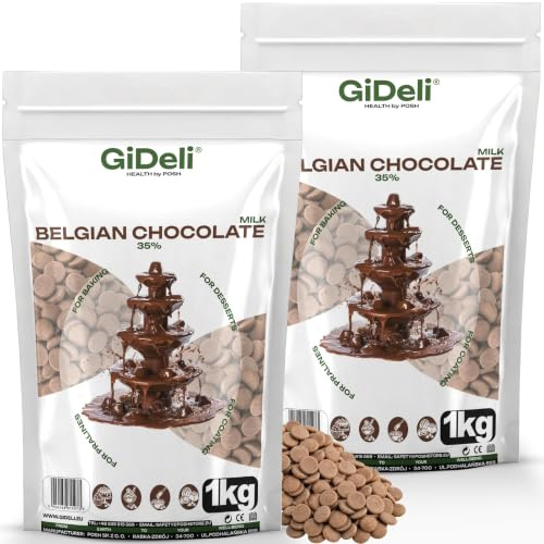 GiDeli Schokodrops Kuvertüre 2 x 1 kg - Schokolade für Schokobrunnen | schmilzt gleichmäßig ab 30 °C, einzelne Beutel zum Portionieren, Ganache für Torten, Pralinen, Trinkschokolade