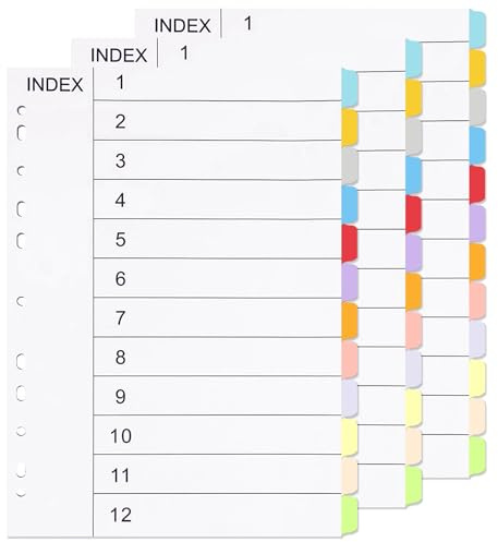 Wosyoodo Register für Ordner A4, 36 Blätter mit Farbigen Index-Tabs 1-12, Trennblätter für Ordner A4, Ordner RegisterA4, Ordner Trennblätter, Ordners Organizer, TrennblättersA4, 11-Lochung