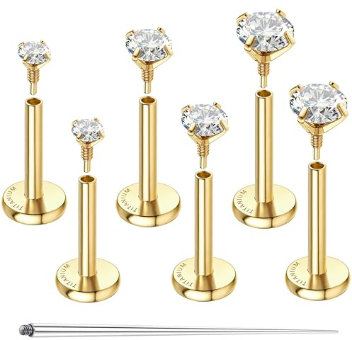 Sllaiss 3 Paare G23 Titan Helix Piercing Tragus Piercings Medizinische | 16G/18G Hypoallergen Ohrstecker Labret Stecker Nasenpiercing Innengewinde Piercings Ohr Knorpel Conch Piercing