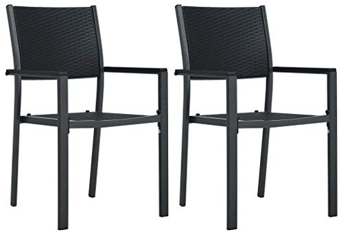kithwjll Gartenstühle 2er Set Schwarz Kunststoff Rattan-Optik, Wetterfeste Hochlehner für Balkon und Terrasse, Robuste Outdoor-Sessel mit Stahlrahmen, Leicht zu Reinigen