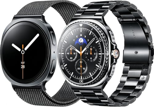 Kompatibel SAMSUNG Galaxy Watch 8 9 40mm 44mm/ 8 Classic 46mm Armband, Galaxy Watch 9 2026 Metall Frauen Männer,Metallarmband Edelstahl Schwarz