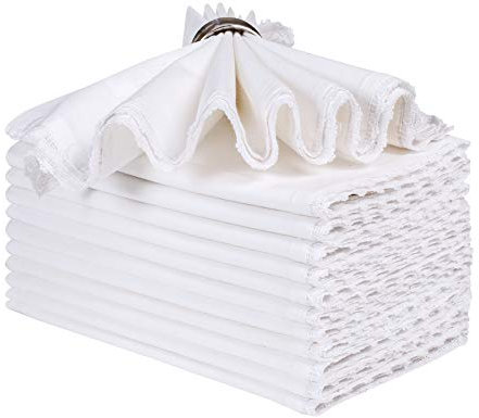 Stoffservietten Set mit 12 Stück mit Spitze, Stoffservietten, Serviettentuch waschbar, Baumwollservietten, Tuch waschbar, Herbsttuchservietten, Serviettentuch, Gehrungsecke,45.7x45.7 cm,Weiß