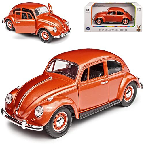 Volkwagen Käfer Coupe Braun mit braunen Radkappen 1967 1/24 Yatming Lucky Die Cast Modell Auto