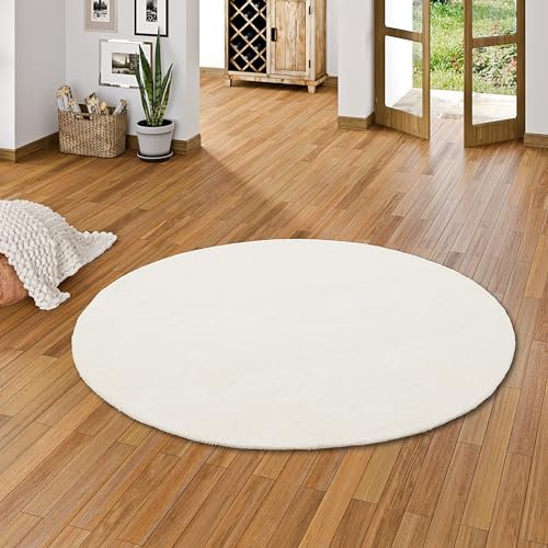 Theko Natur Teppich Berber Aruna Uni Wollweiss Rund in 2 Größen