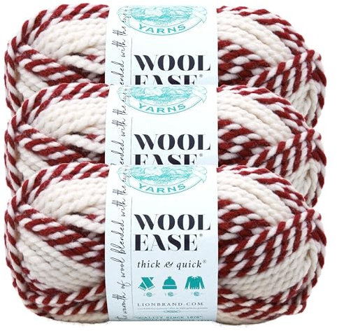 Lion Brand Yarn Wool-Ease Dickes und schnelles Garn, weiches und sperriges Garn zum Stricken, Häkeln und Basteln, 3er-Pack, Red Beacon