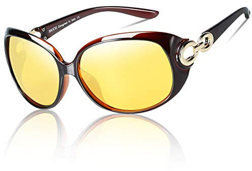 DUCO Damen nacht brille für autofahrer frauen Ovale Nachtsichtbrille für Autofahrer Polarisierte Nachtbrille Autofahren Anti-Blendung HD Gelb Nachtfahrbrille Gläser Fahren Blendfreie Brillen 1220Y