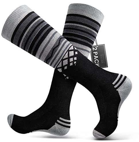 OutdoorMaster 2 Paar Unisex Merinowolle Skisocken für Damen & Herren, Winter Snowboarding Atmungsaktive Socken für Outdoor-Sportarten mit OTC Design/Anti-Rutsch-Bündchen