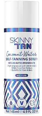 Skinny Tan Coconut Water Self-Tanning Serum - Colourless, No Transfer, Clear Formula - Blends Easily and Hydrates Skin - Non-Sticky and Fast-Absorbing - Delicious and Vanilla Scent - Medium - 4.9 oz