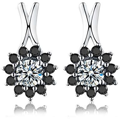 Echte 925 Sterling Silber Ohrringe Schwarz Spinell Blume Verlobung Ohrstecker Für Frauen Silber 925 Schmuck
