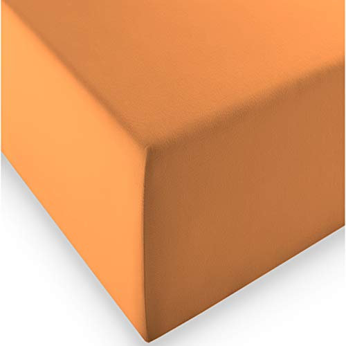 fleuresse 1119 XXL Jersey Stretch Spannbetttuch (96% Baumwolle, 4% Elasthan), mit Rumdumgummizug, Ökotex 100, für Matratzen bis 40 cm Höhe, 140 x 190-160 x 220 cm, orange