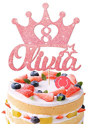EDSG Personalised Birthday Cake Topper | Custom Crown Cake Decoration with Any Name Any Age 1 3 5 8 | Multicolour Glitter Cake Topper | Baby Pink