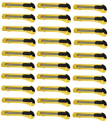 Hillfield® Cuttermesser Set, Rasterautomatik, Abbrechklinge, 18mm Klingenbreite, Teppichmesser, Paketmesser (30 Stück, Gelb)