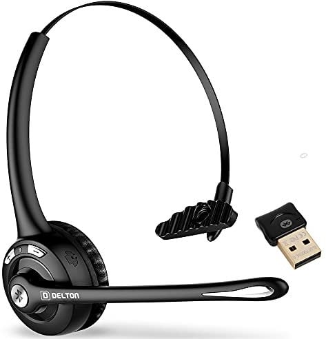 Delton 10X Bluetooth Computer Headset, Over-The-Head Single Ear Wireless Headset with Noise Canceling Mic, USB Dongle for Computer/Laptop, Perfect for Home, Office, Call Center, Truck Driver - Black