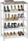 HOME BI 5 Tier Shoe Rack, Industrial Metal Shoe Storage Organizer,Small Shoe Shelf Narrow Shoe Bench Racks with Wood Top for Closet, Hallway, Entryway, Living Room, White
