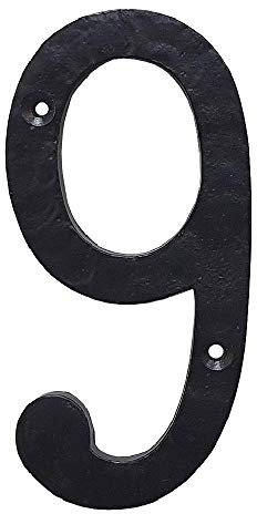 Cerus Rustic Black Hammered Solid House Numbers For Outside Cast Iron Door House Numbers, Large Numbers, 5.5 inches, Black Mailbox Numbers (Number 9 or 6)