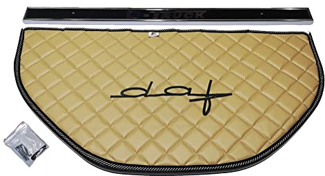 Kram-Truck Tableau De Bord RTV Étagère Matelassée Brodée Cover Truck Cockpit TV Rack Table Compatible avec DAF XF XF106 13-20 Mousse De 10 Mm en Similicuir Durable Beige Foncé