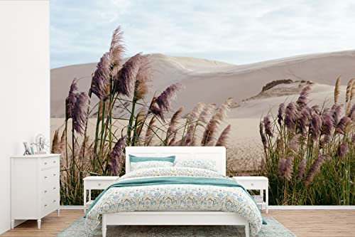 Selbstklebend Tapete Wandpapier Wandaufkleber Fototapete Tapeten Wanddeko 600x400 cm Pampasgras - Sand - Pflanzen - Düne