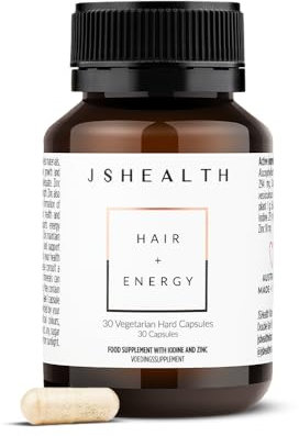 JSHealth Vitamins Hair and Energy Formula Hair Growth Vitamins | Hair Vitamins for Women and Men | Zinc and Iodine Hair Supplements for Hair Growth | Hair Loss Supplements | (30 Capsules)