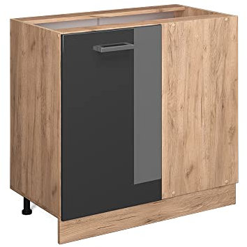 Vicco Meuble d'angle R-Line, Anthracite Haute Brillance/Chêne de Force doré, 86 cm sans Plan de Travail