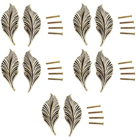 Mgoodoo 10Pcs Bronze Cabinet Pulls,Decorative Drawer Pull Zinc Alloy Leaf | Vintage Style Furniture Knob for Kitchen Cupboard,Bedroom Dresser&Wardrobe,Easy Install Hardware,Farmhouse