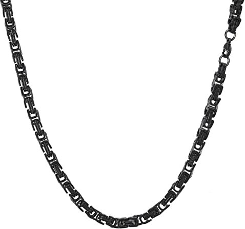 AFSTALR Herren Königskette Schwarz Schmuck für Herren ，Edelstahl Breit Herrenkette Männer 6mm Byzantinische Kette Halskette für Herren Länge 50cm
