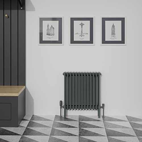 Warmehaus Traditional Cast Iron Style Anthracite 4 Column Horizontal Radiator 600x605mm Central Heating Space Saving Radiators