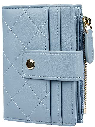 Cynure Damen Niedlich Leder Kartenhalter Kleine Kompakte Bifold Geldbörse mit Reißverschluss Münzfach, Blau, Einheitsgröße, Casua