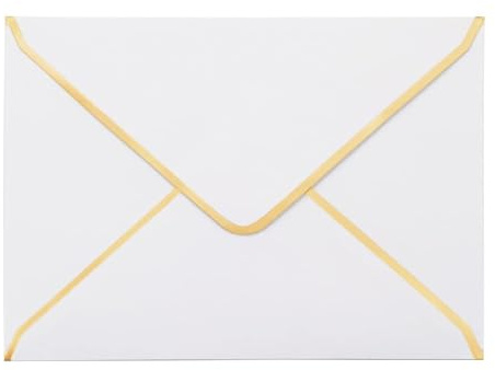 50 PCS White Envelopes 5x7 Invitation Envelopes A7 Size V-Flap Mailing Card Envelopes Quick Seal Envelopes with Gold Border for 5x7 Cards, Birthday, Weddings, Graduations, Greeting Cards