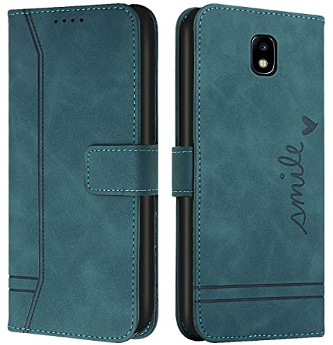 Cqkob Funda para Samsung Galaxy J730/J7 2017 Euro Funda Leather Folio Carcasa con Billetera, Magnética Premium PU/TPU Cuero Case Cover con Soporte Tapa Tarjet Funda Billetera (Verde Militar)