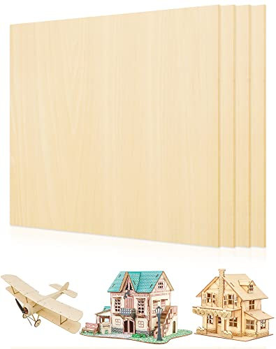 Benvo Birke Sperrholzplatten Bastelholz Unlackiertes Holz zum Basteln Laserschneiden und Gravieren, CNC-Schneiden, Holzverbrennung, Malen, Modellierung (3 mm 1/8x12x12 Zoll Naturholz, 4 Stück)